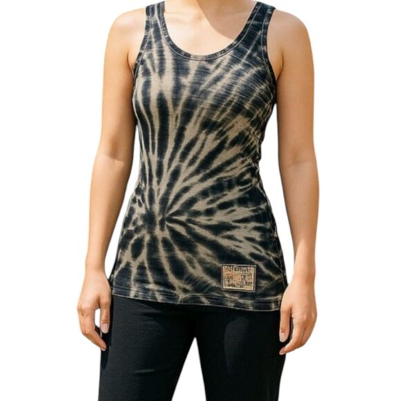 True Religion Size XS Vintage Ribbed Tie Dye Tank Top Navy/Blk/Beige Y2K - Picture 1 of 4